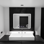 Prostokątne lusterko LED, 90x75 cm, Riflesso Motionglow Marcello, zastępca systemu, zegar i termometr, kosmetyki