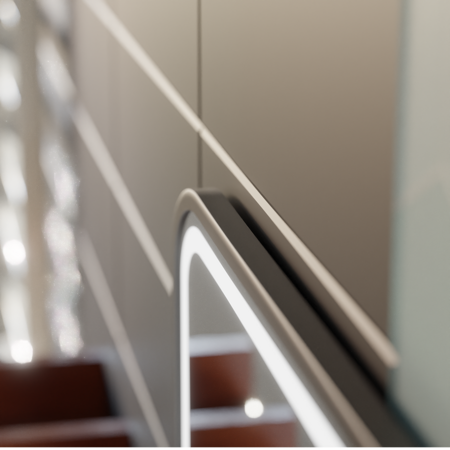 Bernd Touch LED Mirror Defog System, zegar i temperatura 80x60 cm szczotkowana czarna rama lupa kosmetyczna