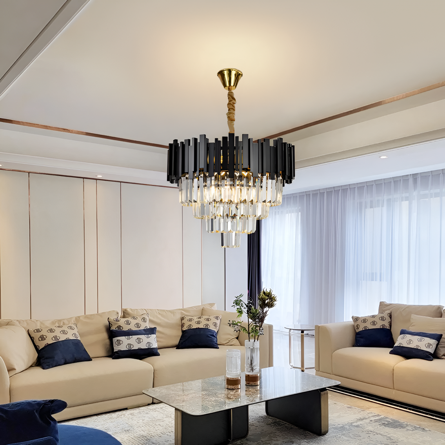 BLOIS Nobile Kryształowy Żyrandol 4xE14, Średnica 40cm, Czarny, Regulowana Wysokość