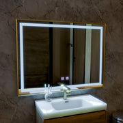 Lustro Kariri Touch LED, 80x60 cm, funkcja Defro, rama szczotkowana w kolorze różowego złota