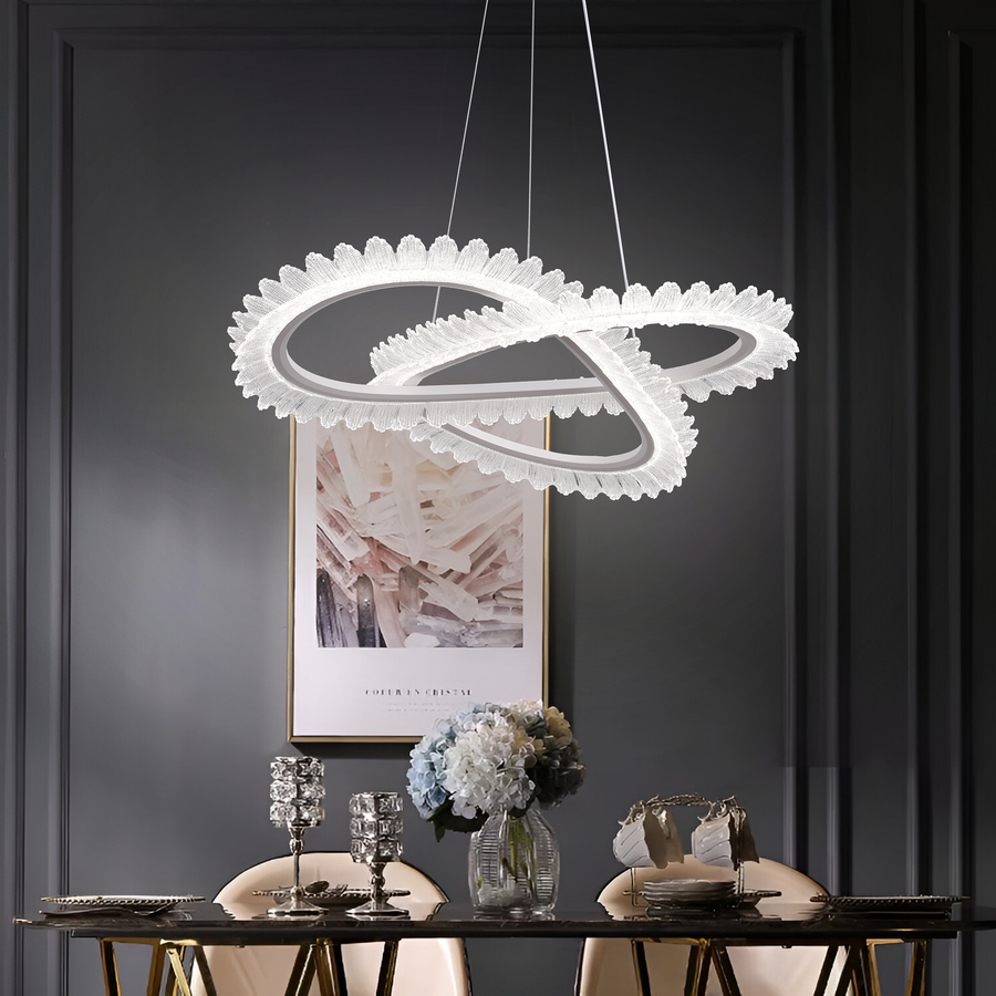 Żyrandol LED Luminis PRISM, kryształ i metal, 210 W, 4 okręgi, ściemnialny, regulowana wysokość, zimne/ciepłe/neutralne światło, luksusowe oświetlenie