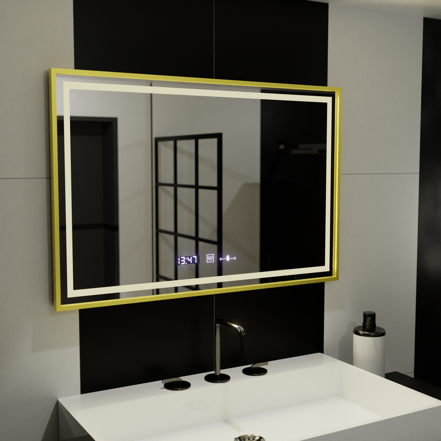 Prostokątne lusterko LED, 120x80 cm, Royale Gold Motionglow Marcello, System zmęczenia, zegar i termometr