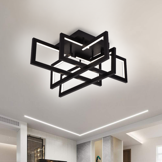 Żyrandol LED z pilotem 98W, 4 elementy, światło zimne/ciepłe/neutralne, możliwość przyciemniania, czarny