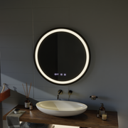 Lustro LED Hans Touch z systemem przeciwmgielnym, zegarem i temperaturą 60 cm, szczotkowana czarna rama