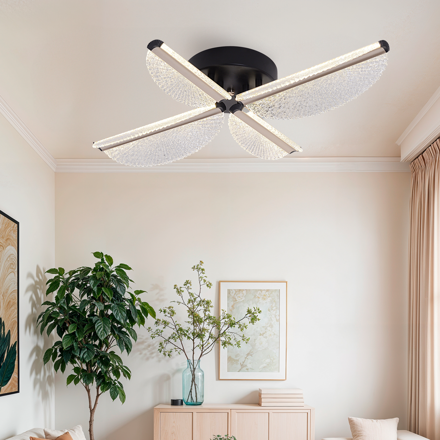 Żyrandol LED z pilotem TULLIO 45W, 4 płatki, światło zimne/ciepłe/neutralne, możliwość przyciemniania, czarny