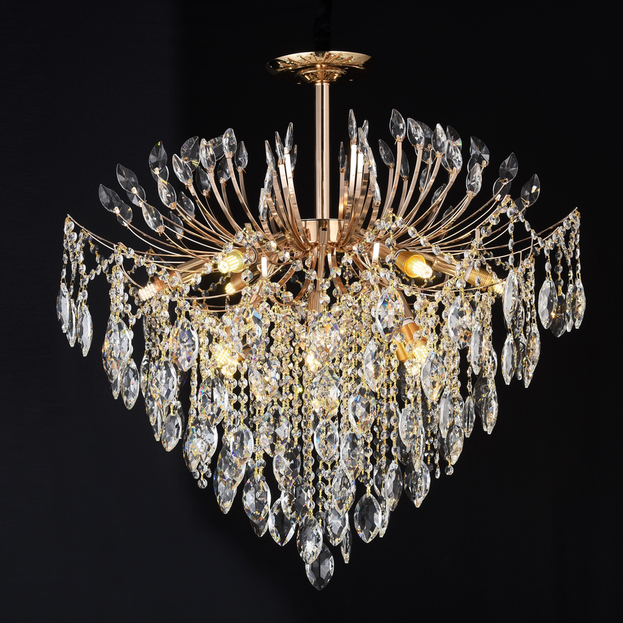 Żyrandol kryształowy Fiamma, 6x E14, średnica 45 cm, złoty