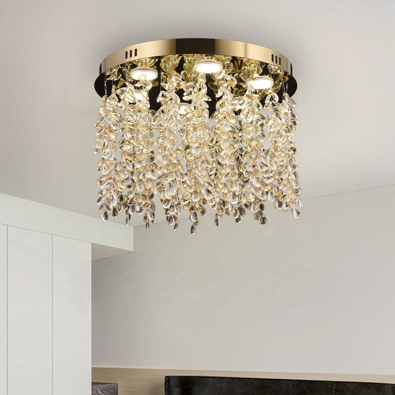 Kryształowy żyrandol LED LLC213/400GD okrągły, 22W, światło zimne/ciepłe/neutralne, kryształ, złoty