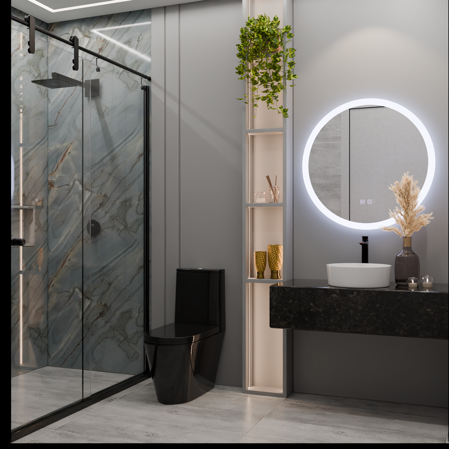 Okrągłe lusterko LED, 60 cm, dotyk noxia, system zniekształcony