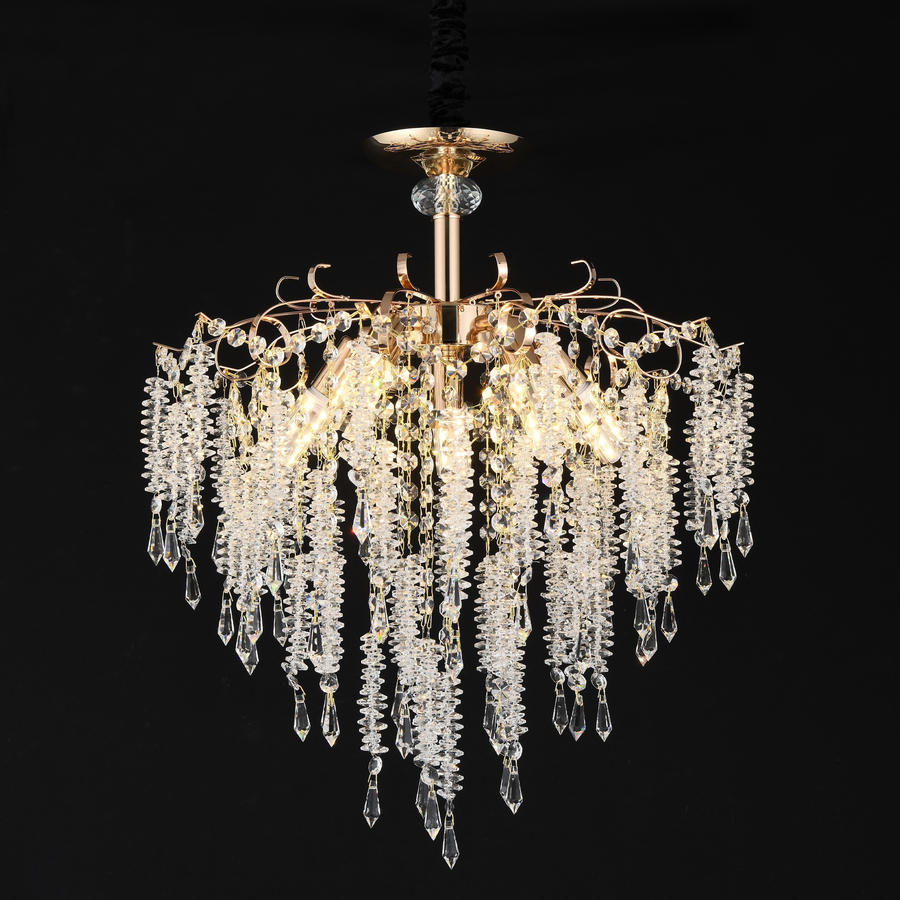 Żyrandol kryształowy Fiamma, 6x E14, średnica 45 cm, złoty