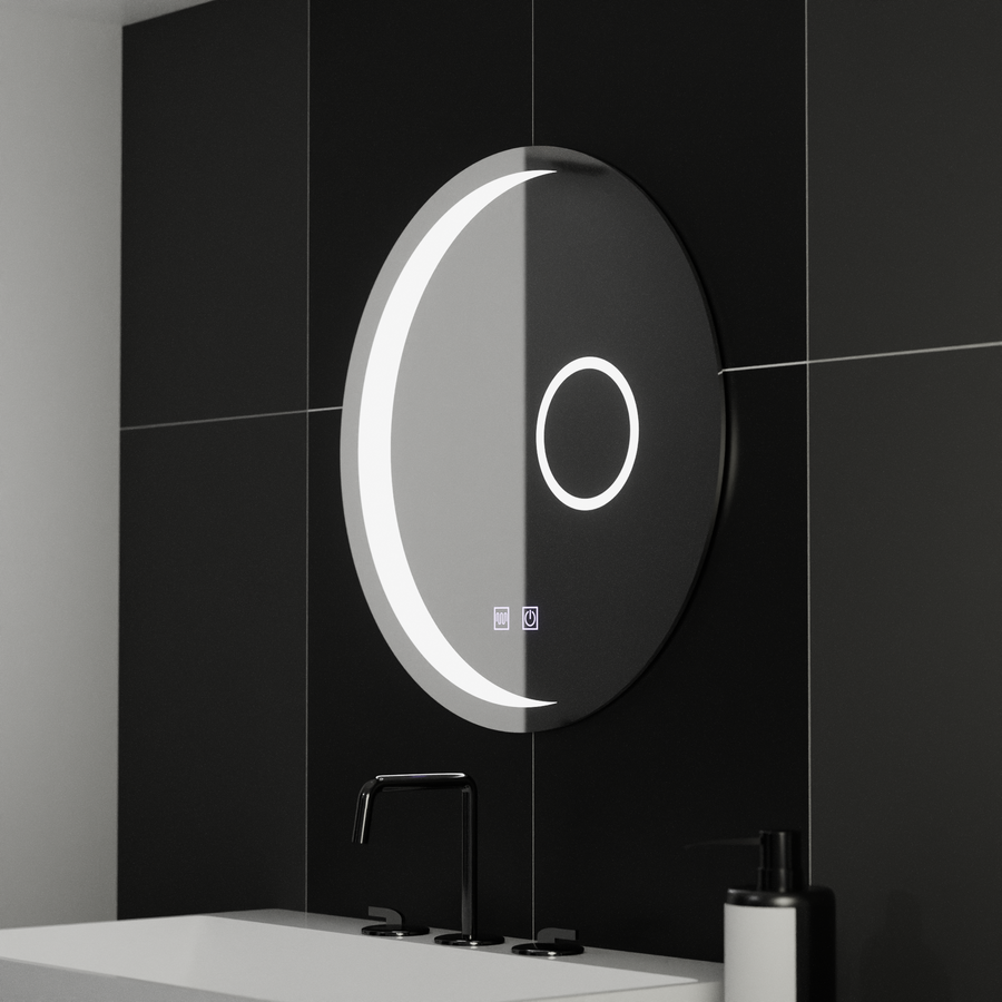 Okrągłe lustro LED, 70 cm, Orbis Touch, system przeciwmgielny, ściemnialne