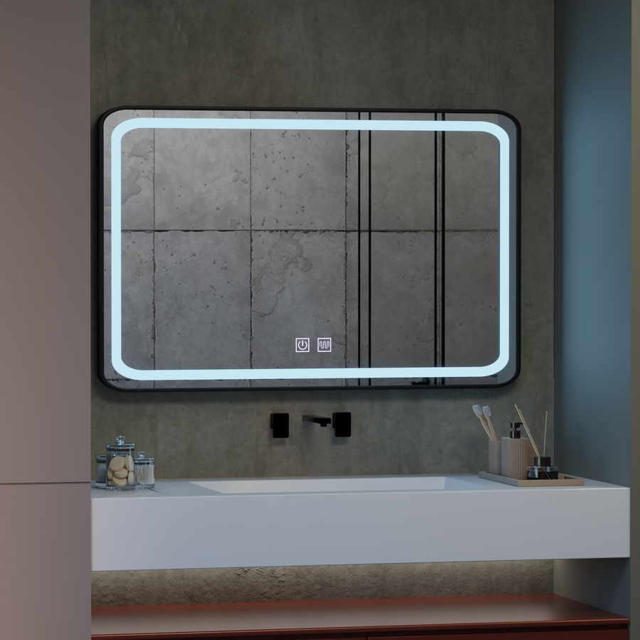 Lustro prostokątne LED 100x65cm – system przeciwmgielny Edge LUMINOUS Touch, czarna rama