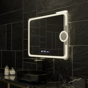 Prostokątne lustro LED, 80x60 cm, Eclat Motionglow Marcello, system rozmrażania, zegar i termometr, kosmetyki
