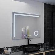 Prostokątne lustro LED, 100 x 80 cm, Precision MotionGlow Marcello, system przeciwmgielny, zegar i termometr, lupa kosmetyczna, ściemnialna