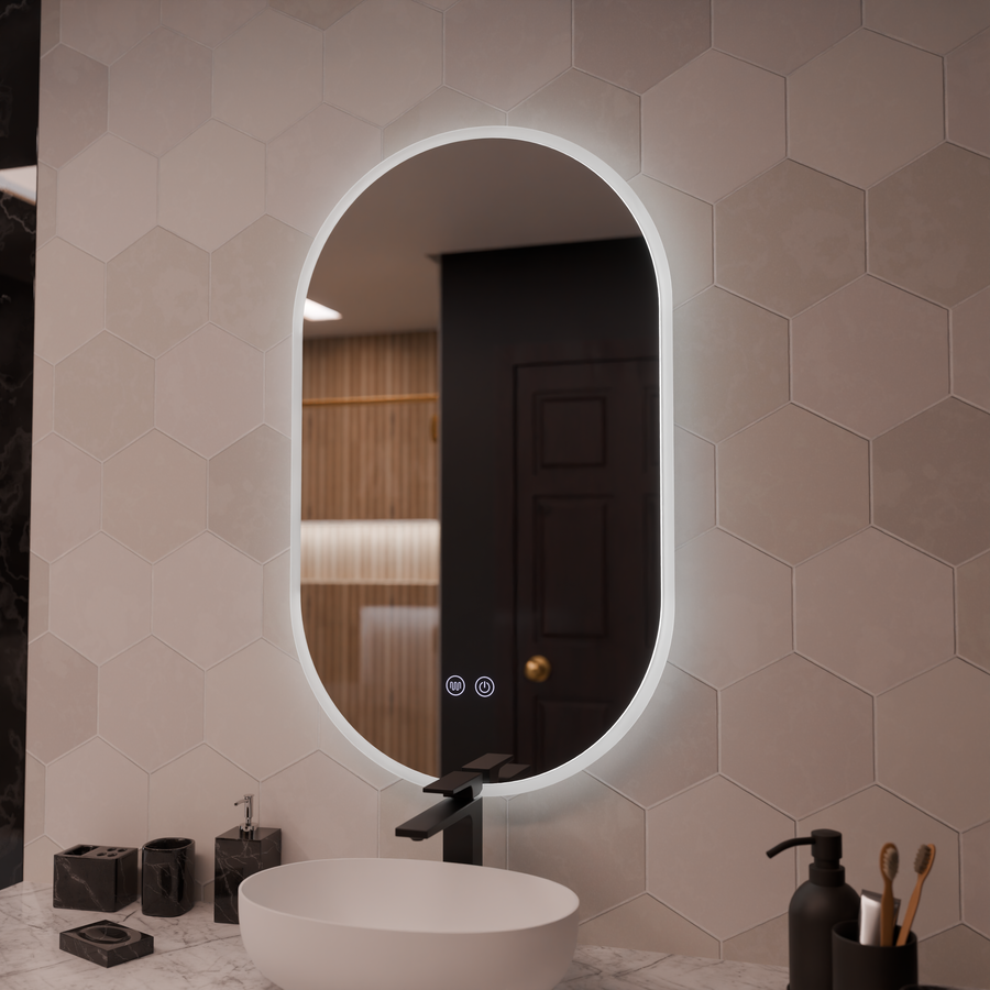 Owalne lusterko diody LED 50x80cm Lleksort, dotyk, system rozmrażania, Dokryty