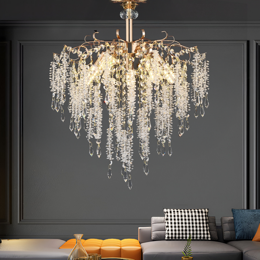 Żyrandol kryształowy Fiamma, 6x E14, średnica 45 cm, złoty