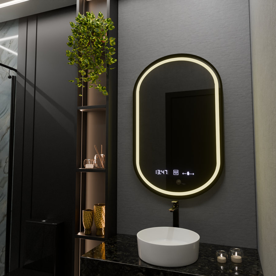 Owalne LED lusterka, 50x80 cm, Alessia Motionglow Marcello, zastępca systemu, zegar i termometr, Dokryty