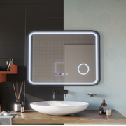 Bernd Touch LED Mirror Defog System, zegar i temperatura 80x60 cm szczotkowana czarna rama lupa kosmetyczna