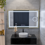 Lustro LED prostokątne 50x70cm Eclat MotionGlow Marcello System przeciwmgielny Zegar i termometr Ściemnialna lupa kosmetyczna