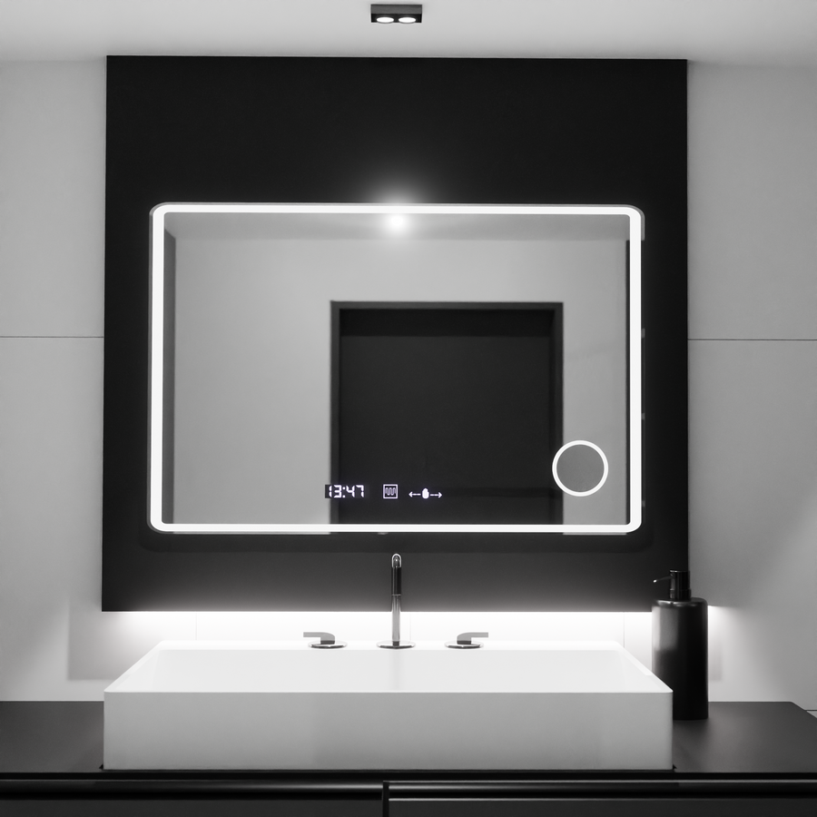 LUD LED prostokątna 120x80 Aura Riflesso Puro Motionglow Marcello, System rozprzestrzeniania się, termometr i zegar, cieńby