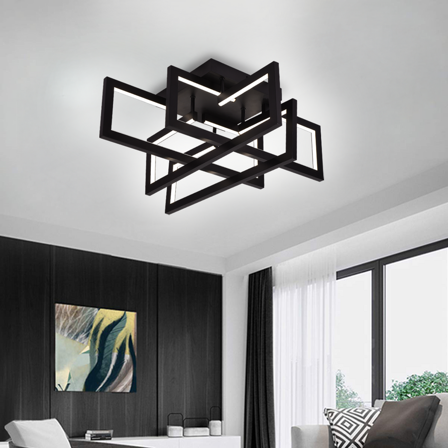 Żyrandol LED z pilotem 98W, 4 elementy, światło zimne/ciepłe/neutralne, możliwość przyciemniania, czarny