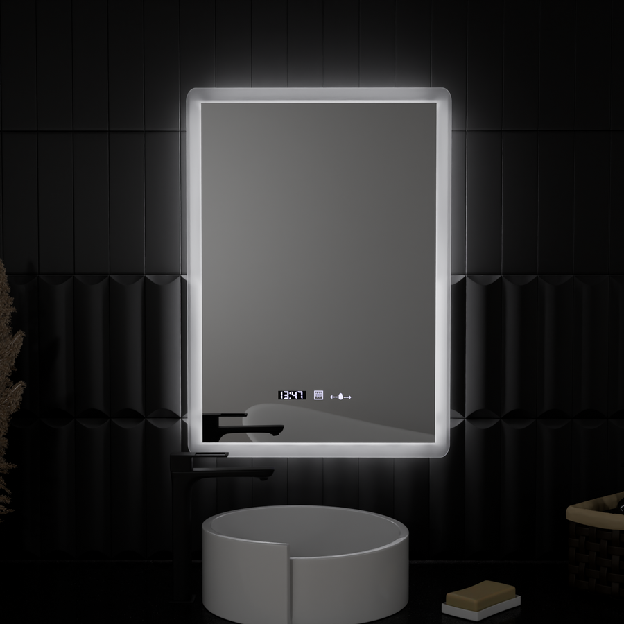 Prostokątne lusterko LED, 50 x 70 cm, Motionllow Motionglow Zampa Marcello, System działu, zegar i termometr, Dokryty