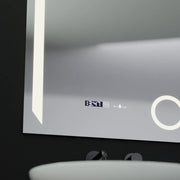 Prostokątne lustro LED, 60x80 cm, Precision MotionGlow Marcello, system przeciwmgielny, zegar i termometr, lupa kosmetyczna, ściemnialna