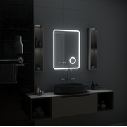 Ulrich Touch LED Mirror Defog System, zegar i temperatura 60x80 cm szczotkowana czarna rama lupa kosmetyczna