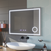 Lustro dotykowe LED Gunter System przeciwmgielny, zegar i temperatura 80x60 cm Lupa kosmetyczna