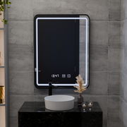 Karl Touch Lustro LED z systemem przeciwmgielnym, zegarem i temperaturą 50x70 cm Rama szczotkowana czarna