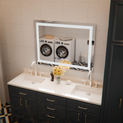 Prostokątne lustro LED, 80x60 cm, Verite MotionGlow Marcello, system przeciwmgielny, zegar i termometr, ściemnialne