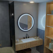 Okrągłe lustro LED, 70 cm, Celeste Majeste Noir MotionGlow Marcello, system przeciwmgielny, zegar i termometr, ściemnialne