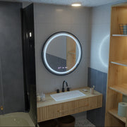 Okrągłe lustro LED, 60 cm, Celeste Majeste Noir Eleve MotionGlow Marcello, system przeciwmgielny, zegar i termometr, ściemnialne