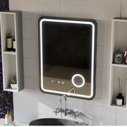 Ulrich Touch LED Mirror Defog System, zegar i temperatura 60x80 cm szczotkowana czarna rama lupa kosmetyczna
