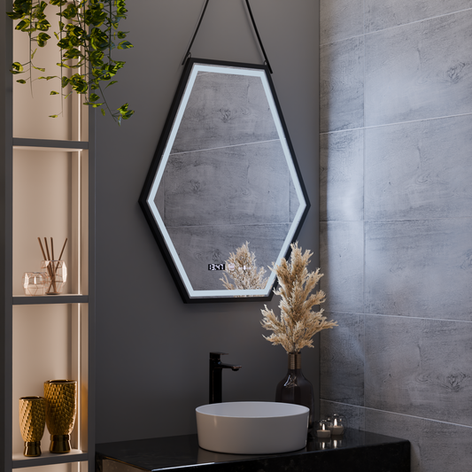 Prostokątne lustro LED, 160x80 cm, czujnik Motionglow Marcello, system wyłączający, zegar i termometr, powiększenie kosmetyczne