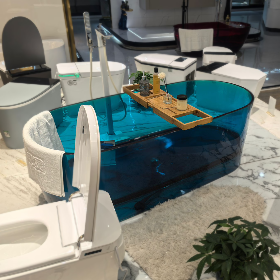 Wanna wolnostojąca, owalna, błękit nieba, żywica, 170x78x56cm