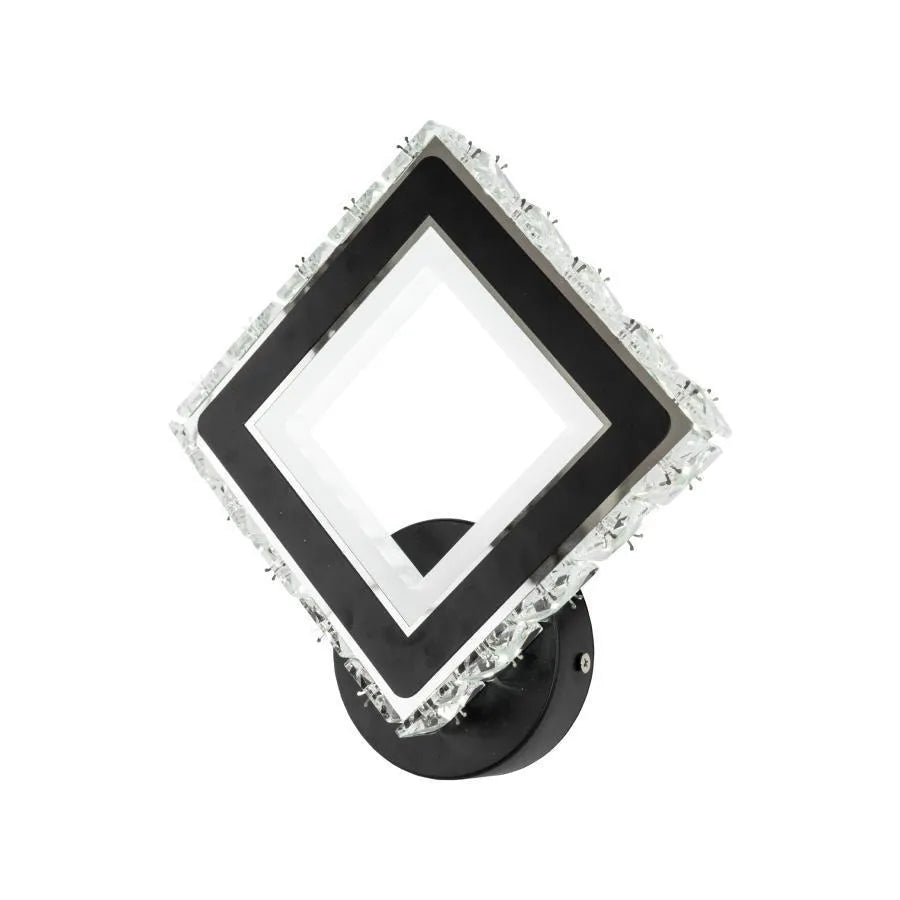 TERRANO Lampa ścienna LED z kryształkami, kwadratowa, 24 W, zimne/ciepłe/neutralne światło, czarna i nierdzewna stal