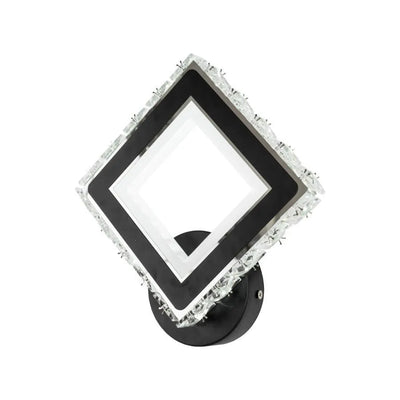 TERRANO Lampa ścienna LED z kryształkami, kwadratowa, 24 W, zimne/ciepłe/neutralne światło, czarna i nierdzewna stal