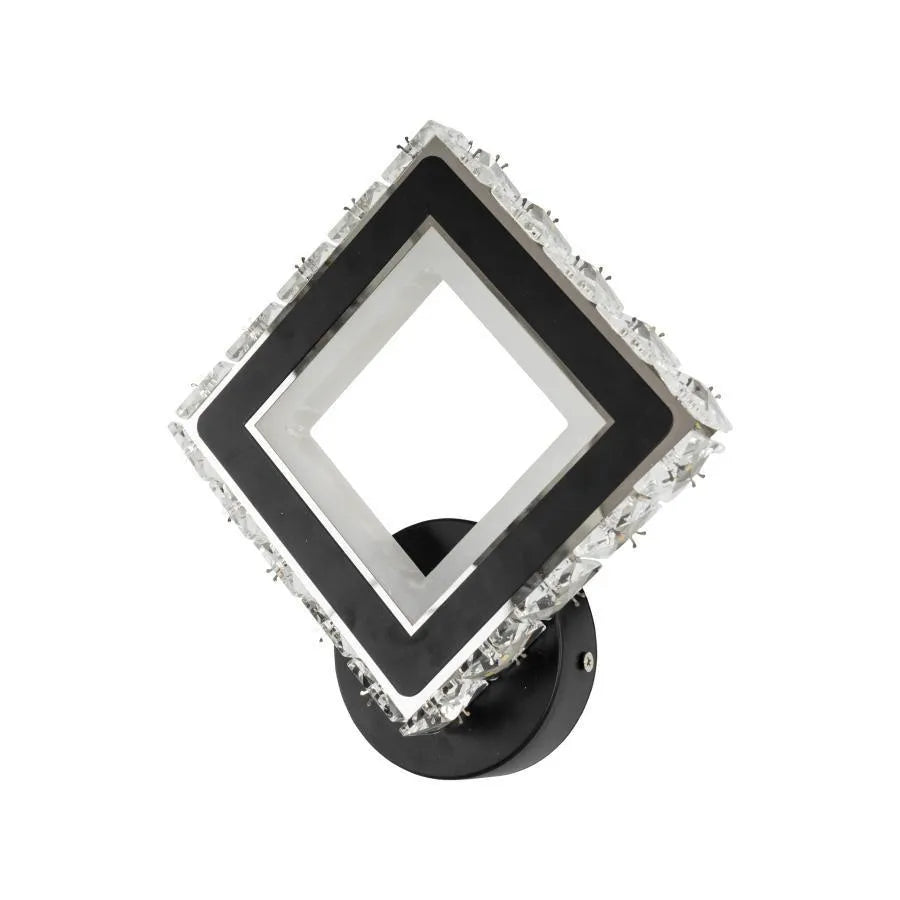 TERRANO Lampa ścienna LED z kryształkami, kwadratowa, 24 W, zimne/ciepłe/neutralne światło, czarna i nierdzewna stal