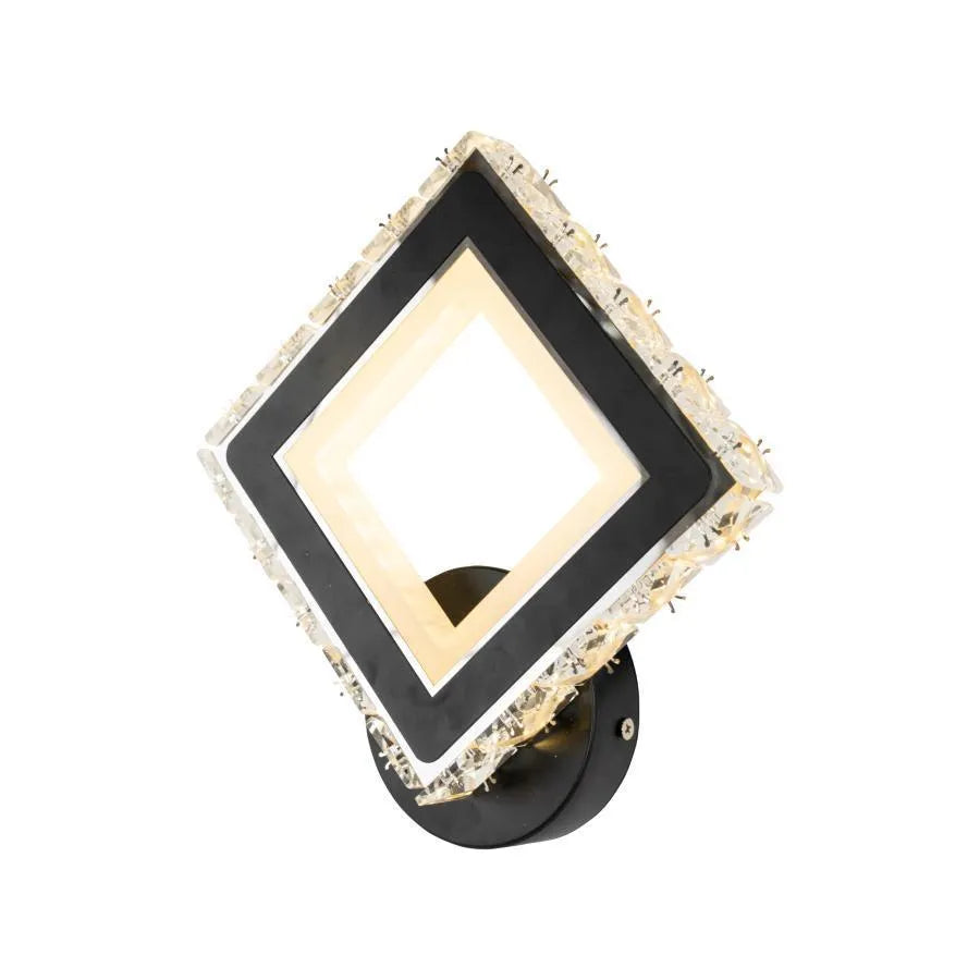 TERRANO Lampa ścienna LED z kryształkami, kwadratowa, 24 W, zimne/ciepłe/neutralne światło, czarna i nierdzewna stal