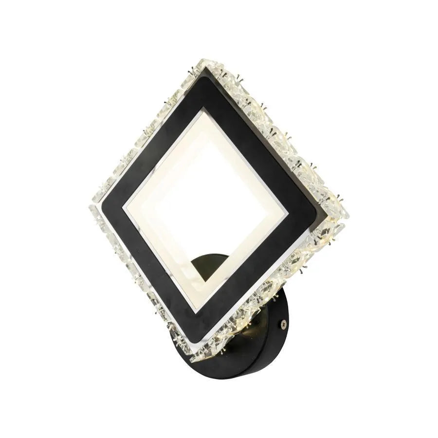 TERRANO Lampa ścienna LED z kryształkami, kwadratowa, 24 W, zimne/ciepłe/neutralne światło, czarna i nierdzewna stal