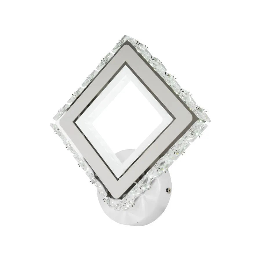 TERRANO Lampa ścienna LED z kryształkami, kwadratowa, 24 W, zimne/ciepłe/neutralne światło, kolor biały i stal nierdzewna