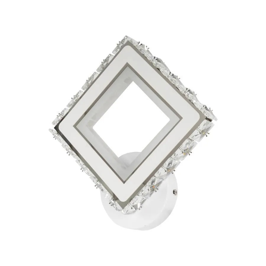 TERRANO Lampa ścienna LED z kryształkami, kwadratowa, 24 W, zimne/ciepłe/neutralne światło, kolor biały i stal nierdzewna