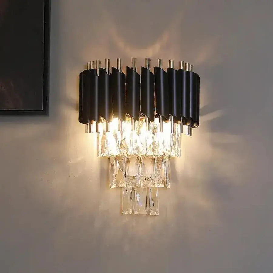 Lampa ścienna Mughi, 2*E14, metal i kryształ, czarno-złota