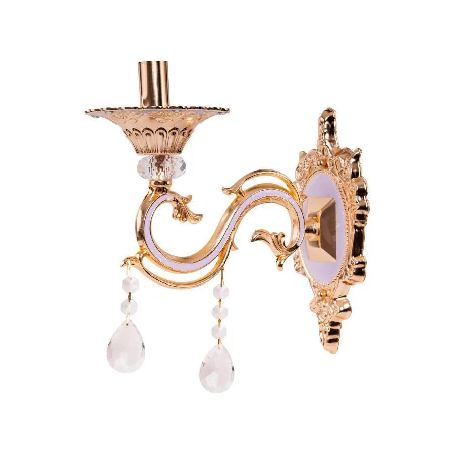 Lampa ścienna Nicholas, 1*E14, liliowa ze złotem, metalem i kryształem