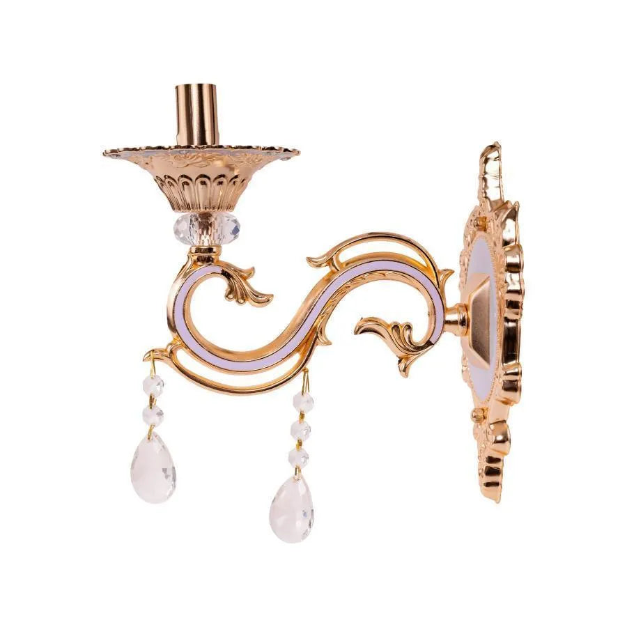 Lampa ścienna Nicholas, 1*E14, liliowa ze złotem, metalem i kryształem
