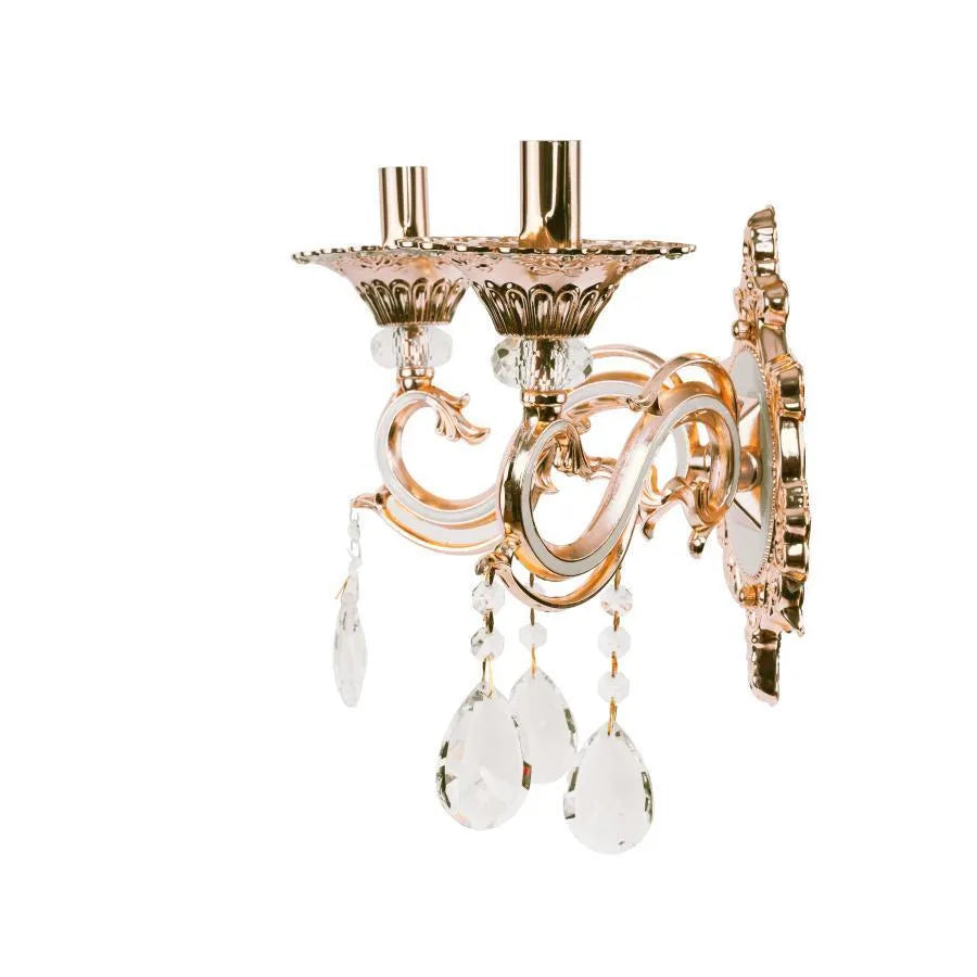 Lampa ścienna Nicholas, 2*E14, liliowa ze złotem, metalem i kryształem