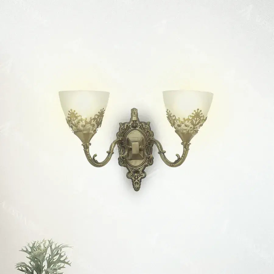 Rustykalna lampa ścienna COTTAGE, 2*E27, brąz z bielą, metal i szkło