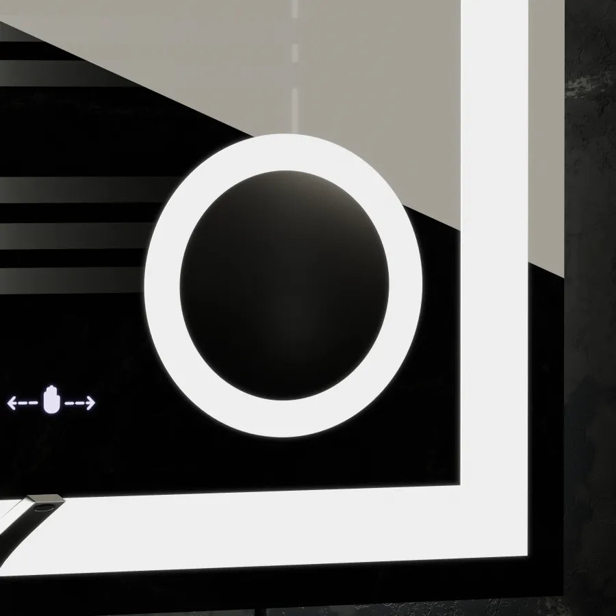 Prostokątne lustro LED, 80x80 cm, Souverain MotionGlow Marcello, system przeciwmgielny, zegar i termometr, lupa kosmetyczna, ściemnialna