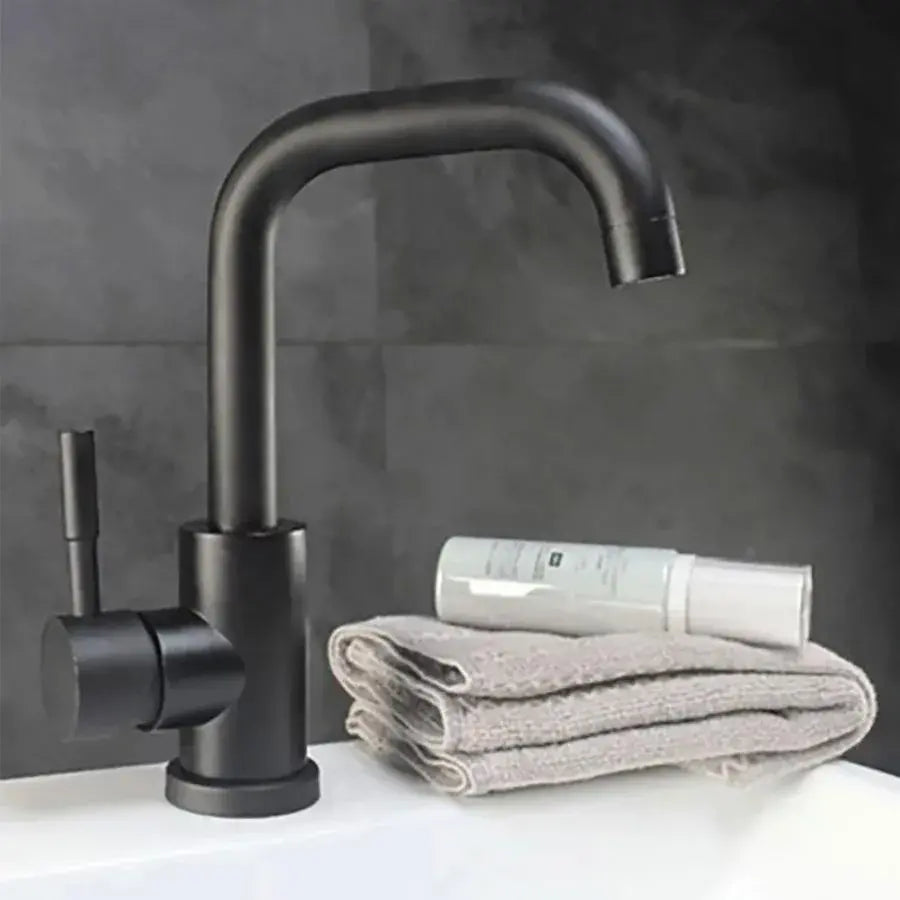 Bateria umywalkowa z obrotową wylewką, czarna, stal nierdzewna SUS304, LY008C