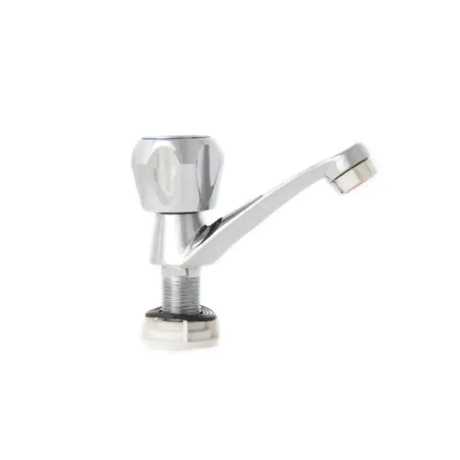 Bateria łazienkowa z mocowaniem do zlewu, zimna woda, pojedynczy uchwyt, błyszczący chrom